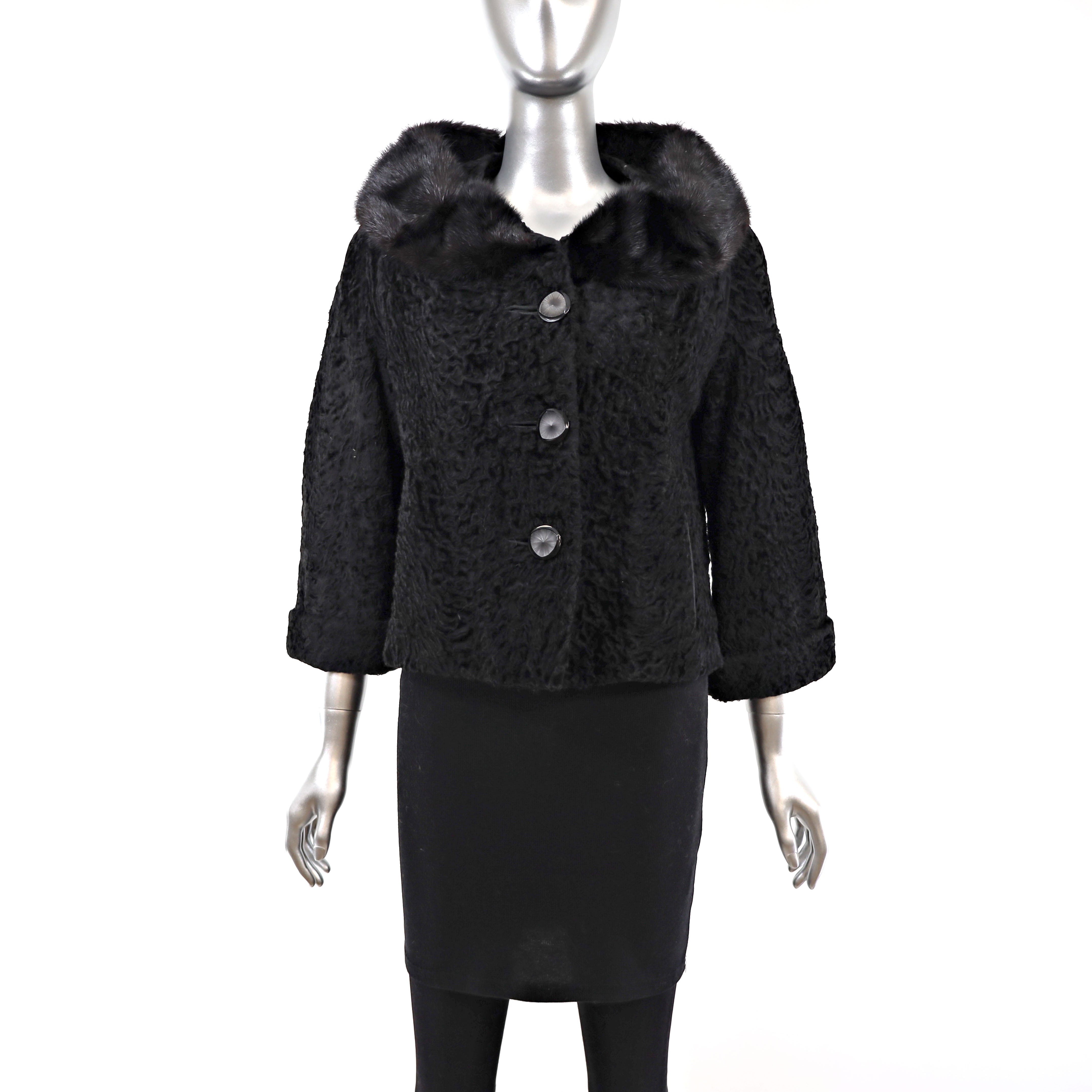 Broadtail Jacket With Mink Collar- Size M 