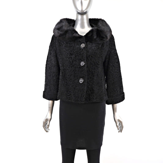 Broadtail Jacket with Mink Collar- Size M