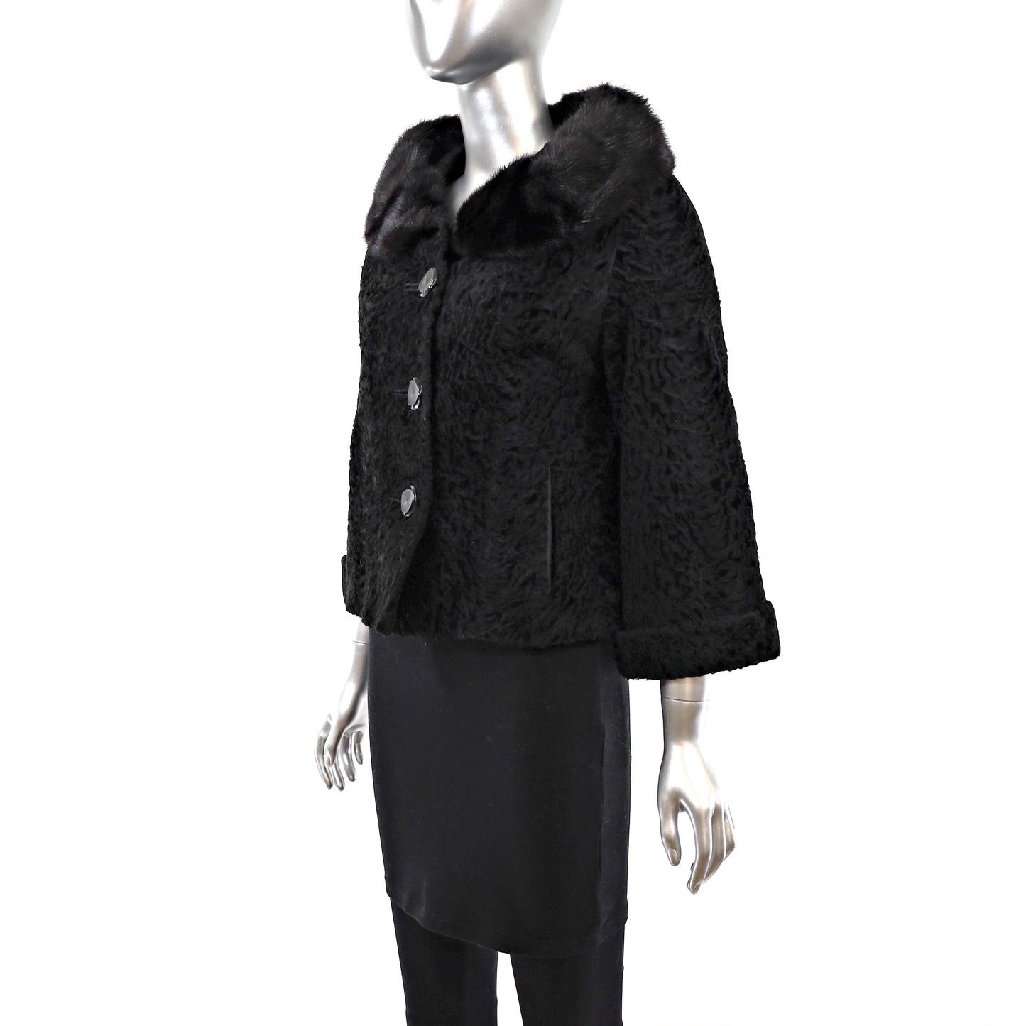 Broadtail Jacket with Mink Collar- Size M