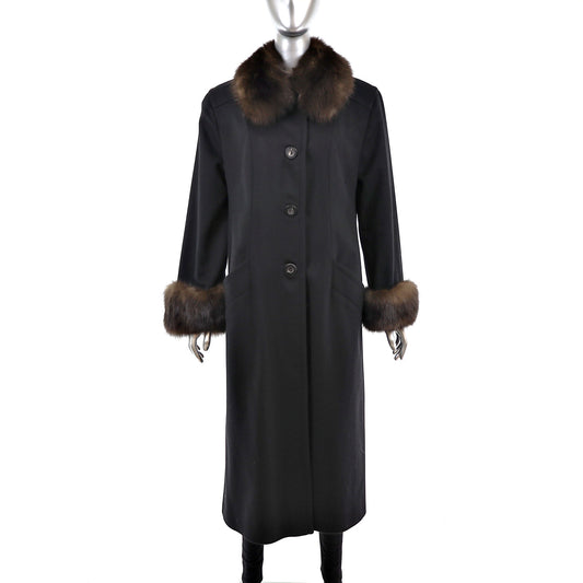 Cashmere Coat with Sable Trim- Size S