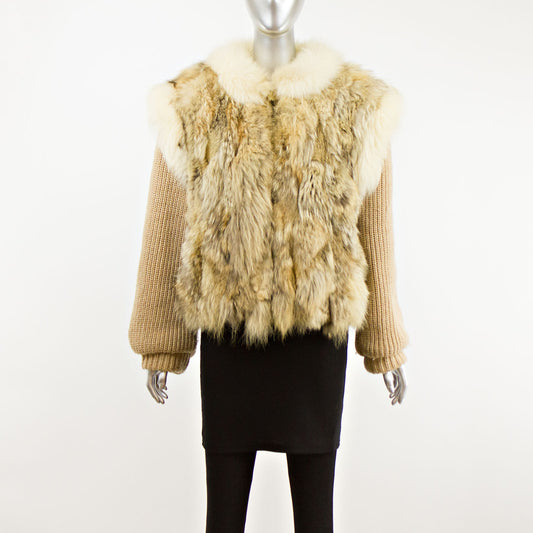 Coyote with Fox Trim Jacket Zip Off Sleeves- Size S