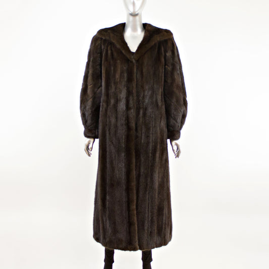 Dark Mahogany Mink Coat with Diagonal Bracelet Cuffs- Size L