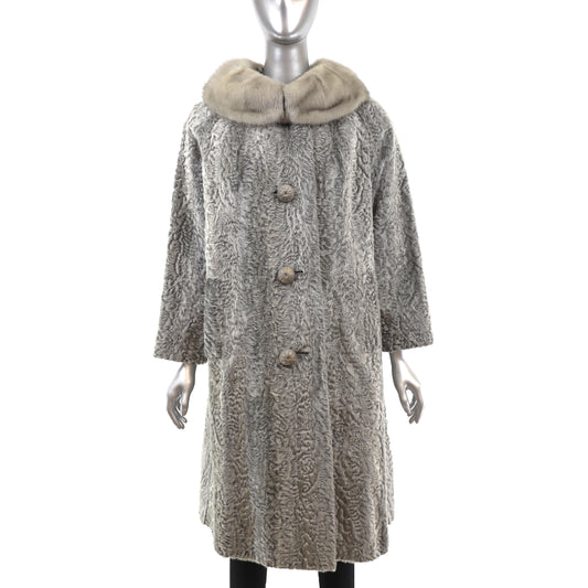 Faux Lamb Coat with Mink Collar- Size M