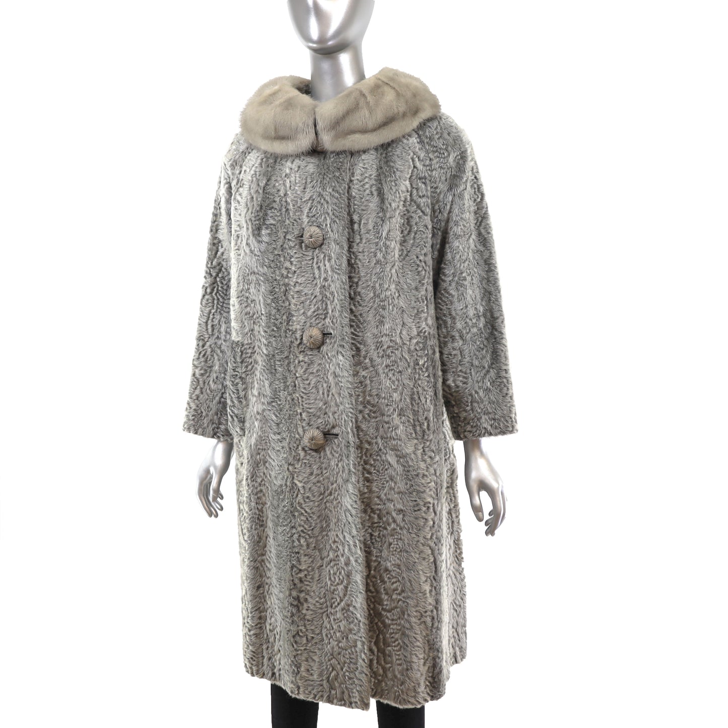 Faux Lamb Coat with Mink Collar- Size M