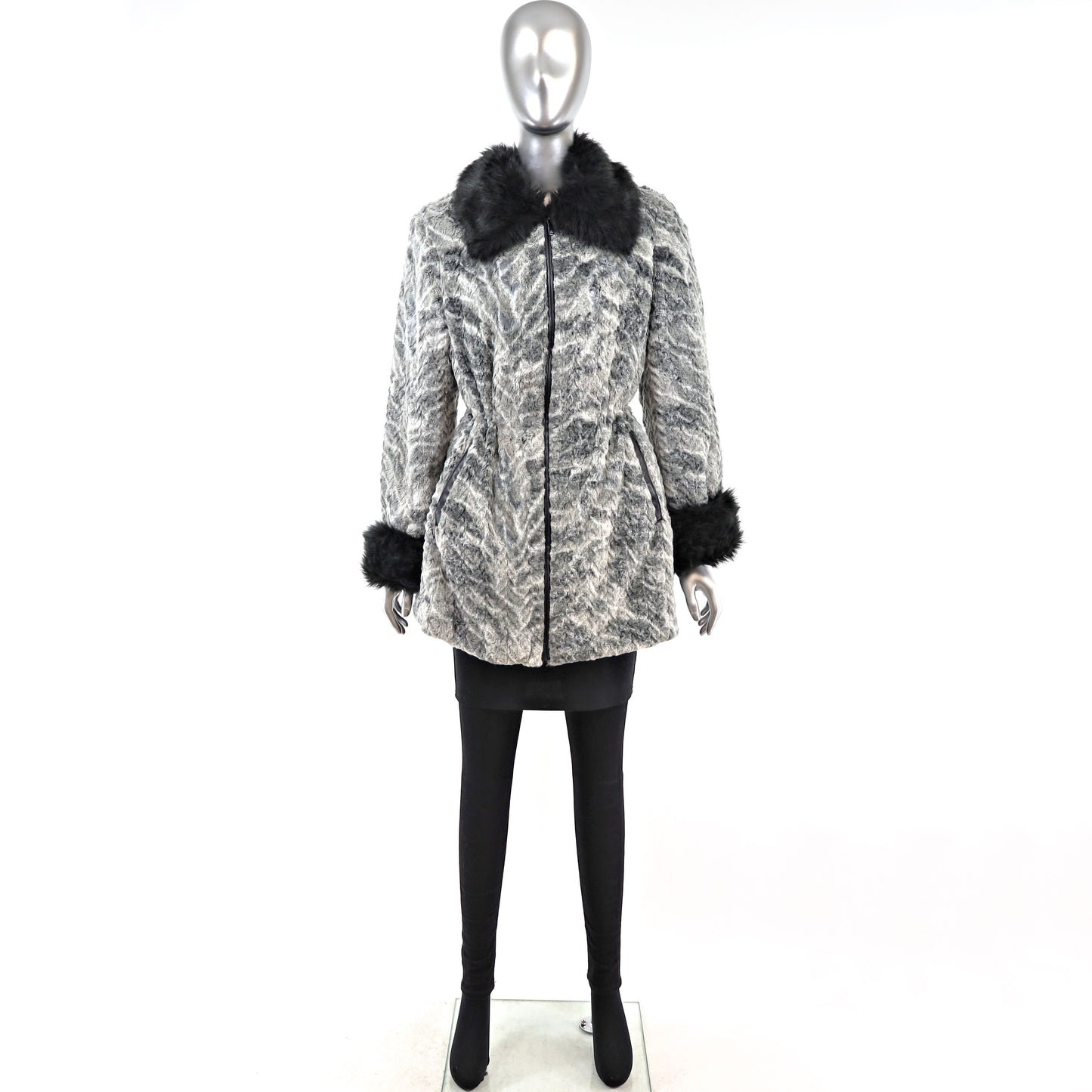 Dennis Basso Gray Faux Fur Coat- Size M