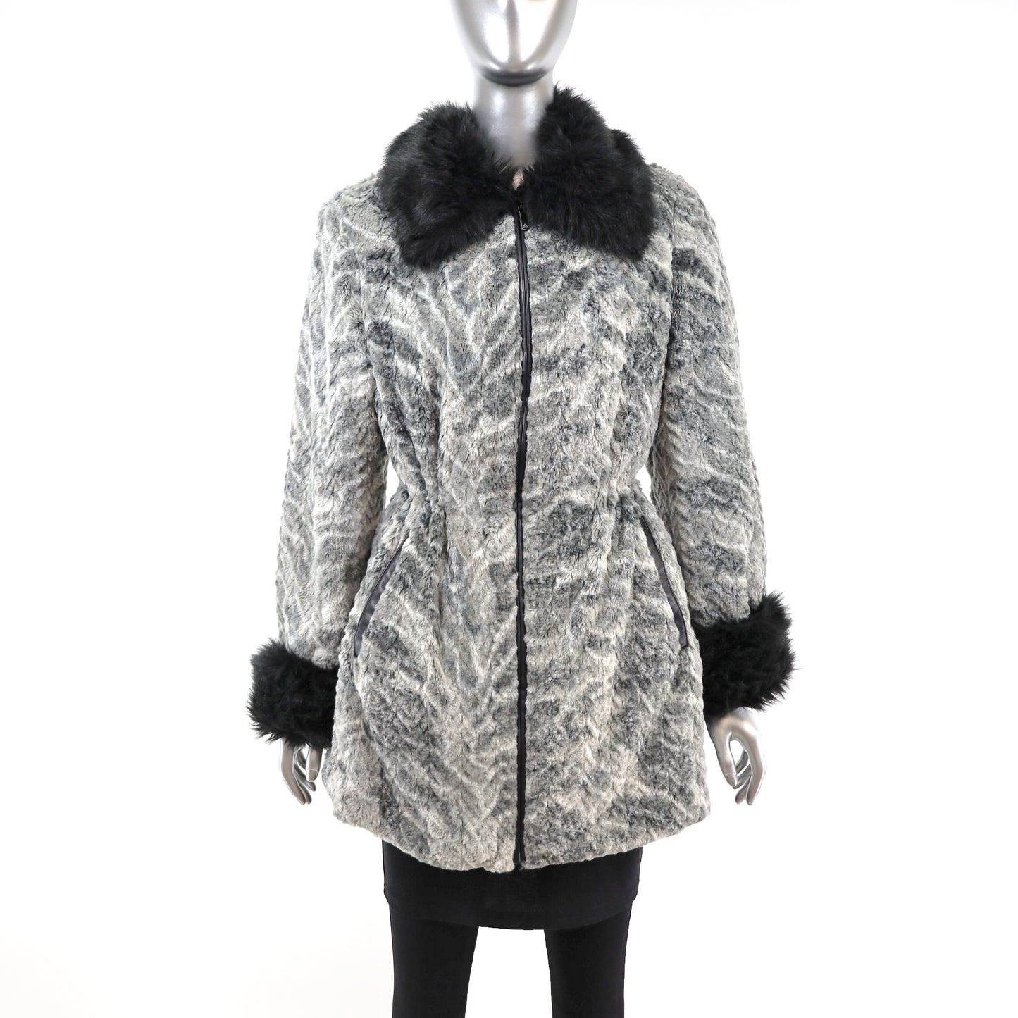 Dennis Basso Gray Faux Fur Coat- Size M