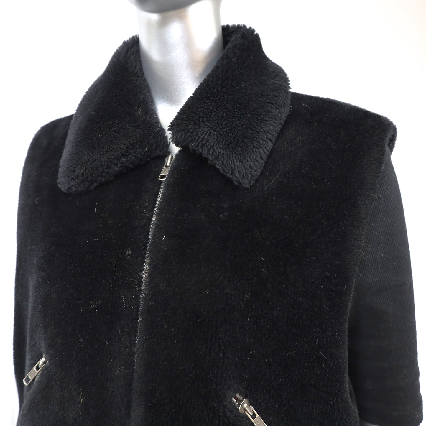 Black Zip Up Faux Fur Vest- Size M