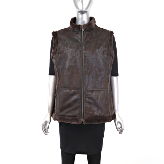 Brown Faux Fur Reversible Vest- Size S