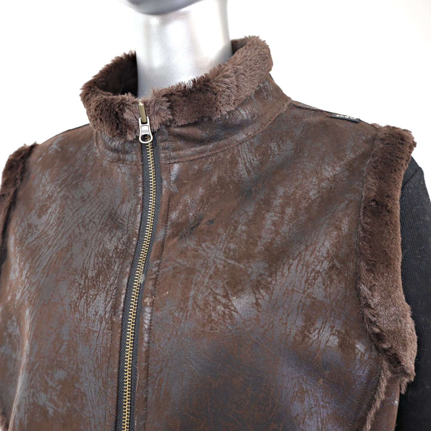 Brown Faux Fur Reversible Vest- Size S