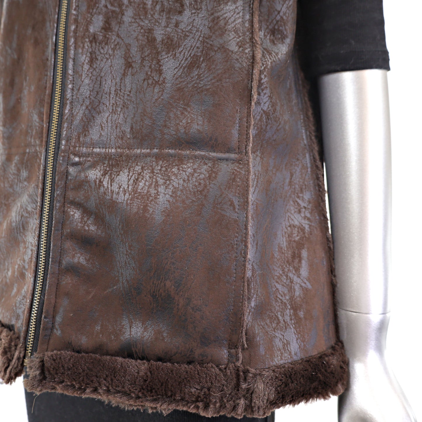 Brown Faux Fur Reversible Vest- Size S