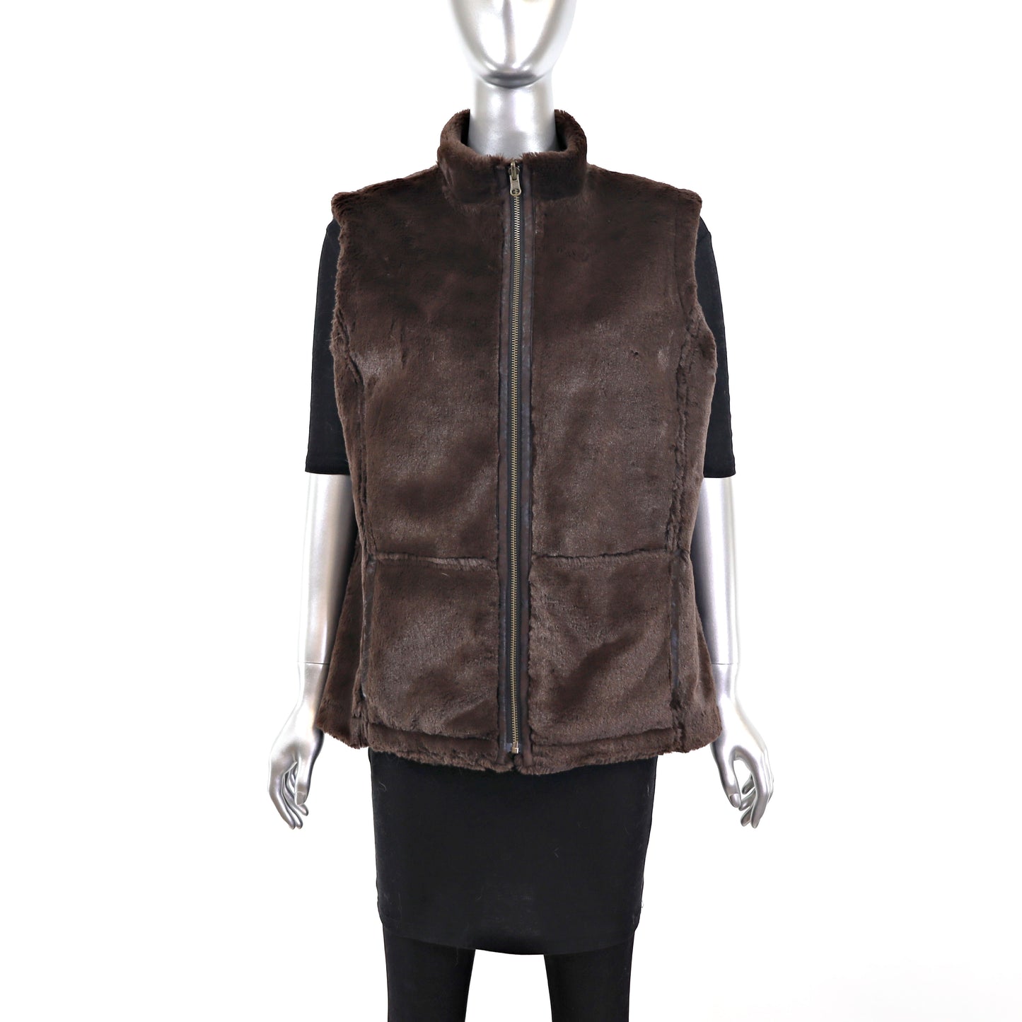 Brown Faux Fur Reversible Vest- Size S