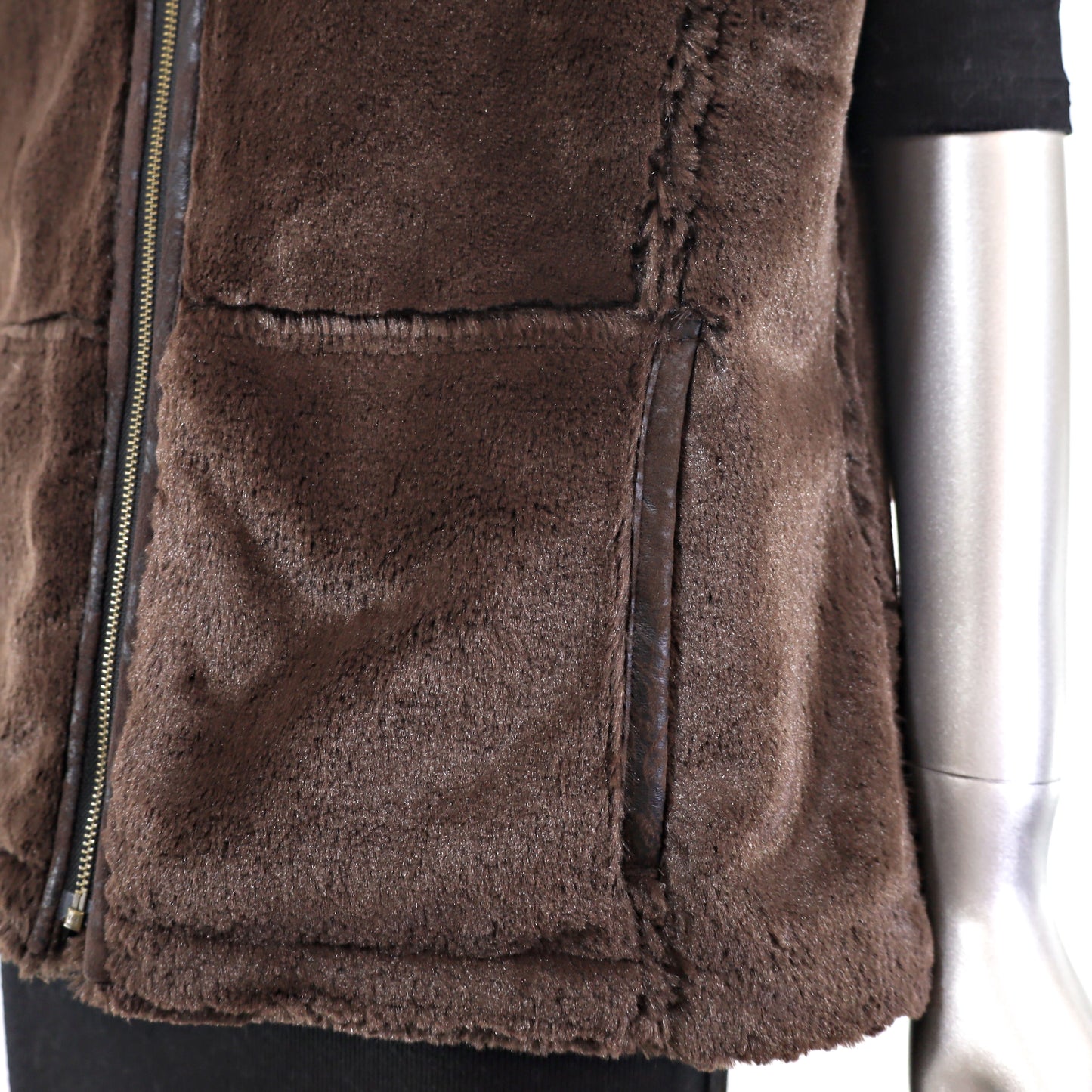 Brown Faux Fur Reversible Vest- Size S