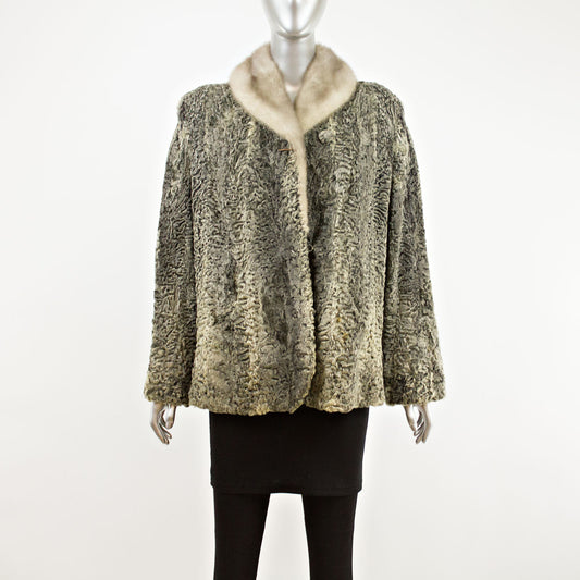 Grey Persian Lamb Jacket with Iris Mink Collar- Size XL