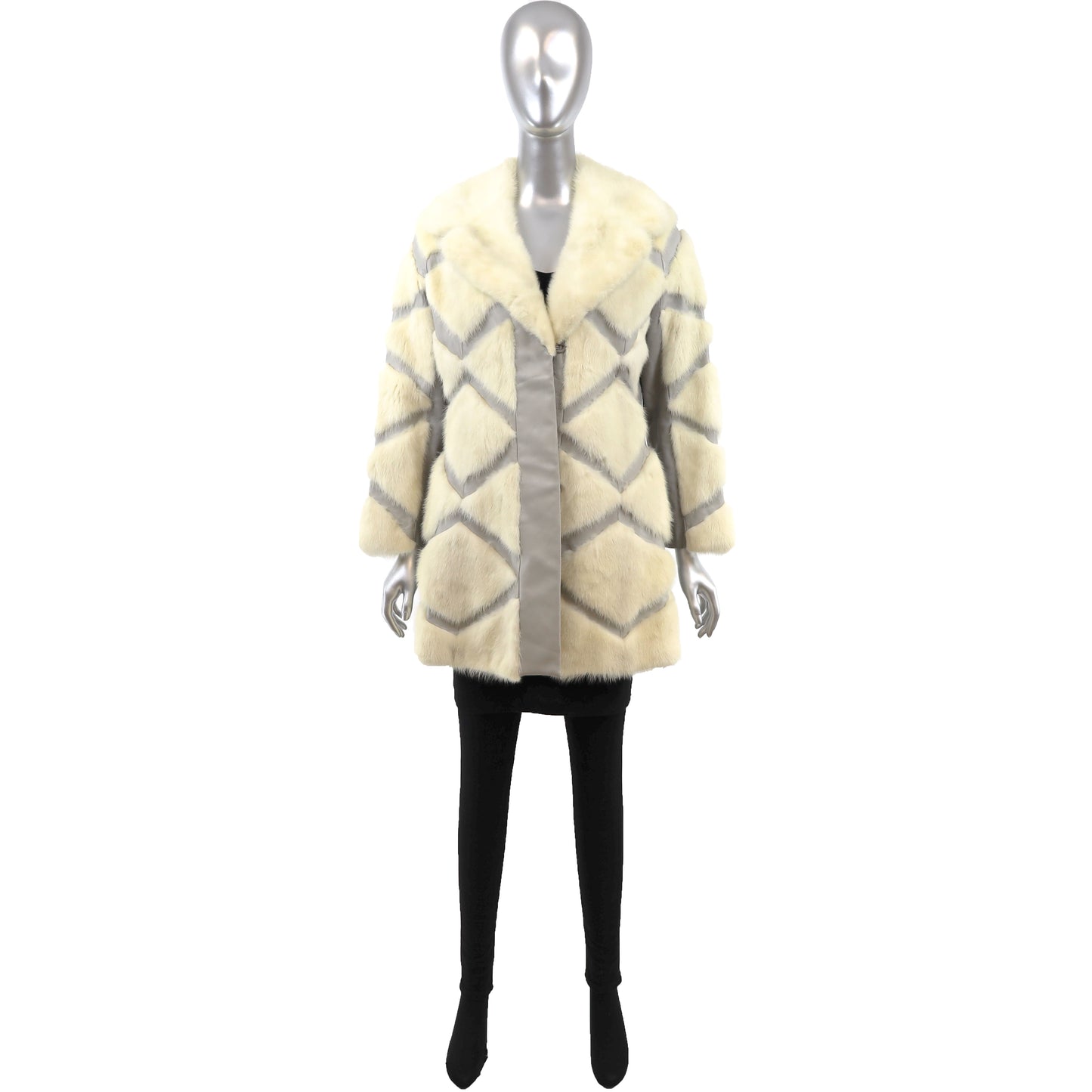 Ivory Mink Coat with Leather Insert- Size S