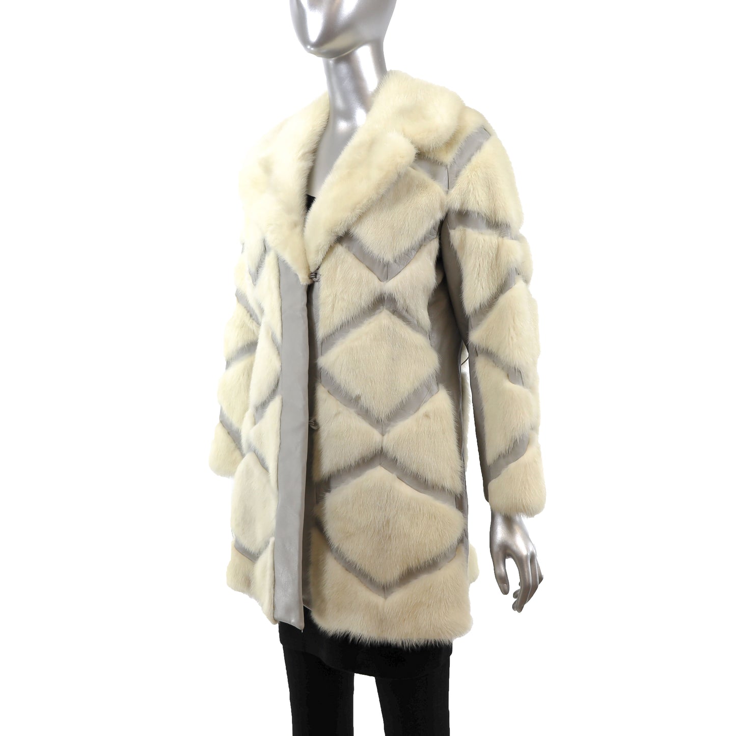 Ivory Mink Coat with Leather Insert- Size S