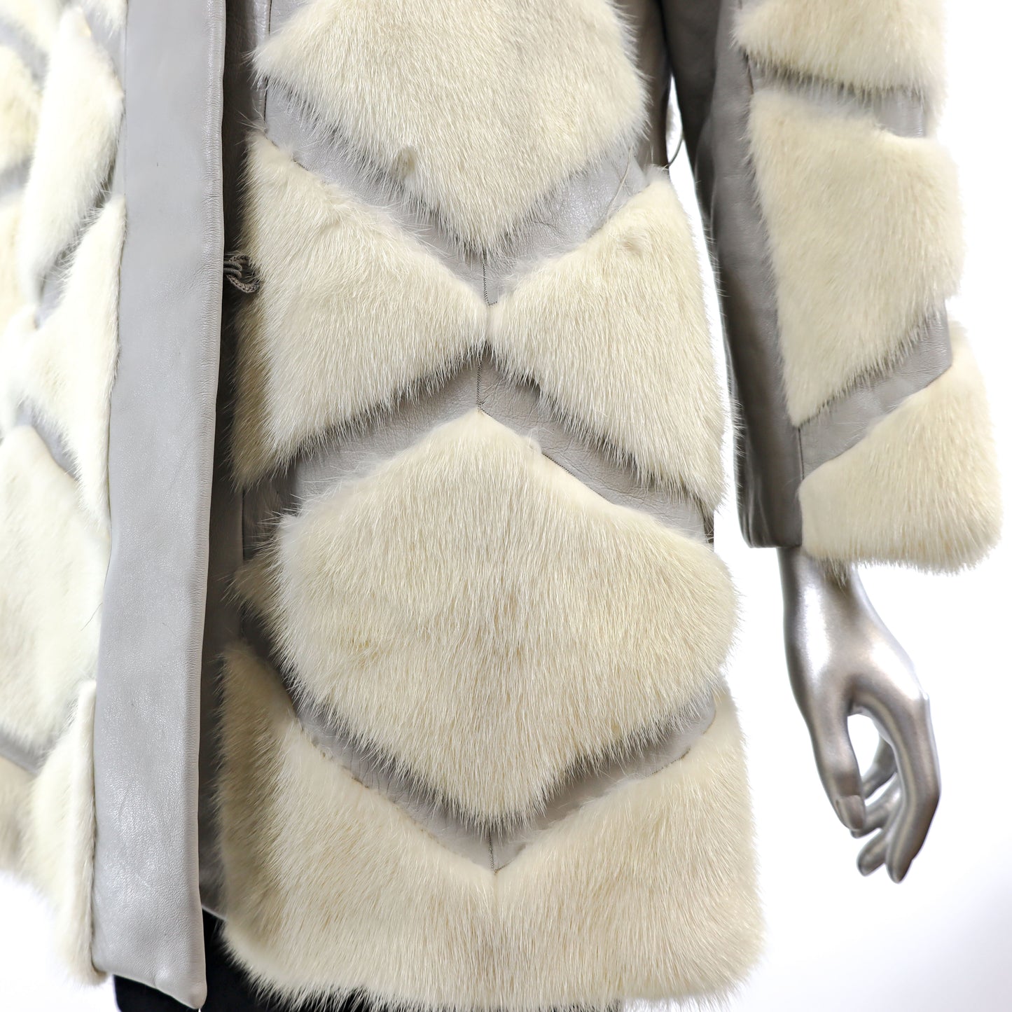 Ivory Mink Coat with Leather Insert- Size S