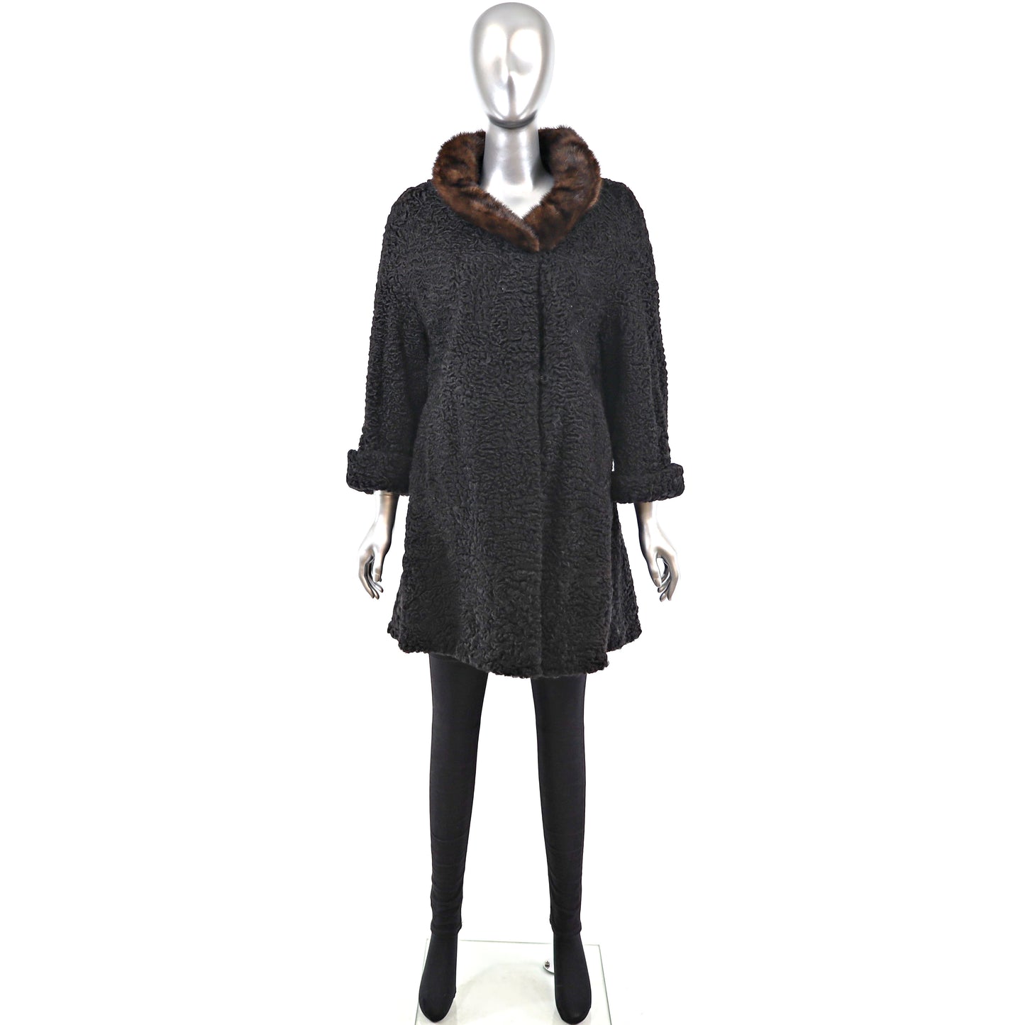 Persian Lamb Coat with Mink Collar- Size L