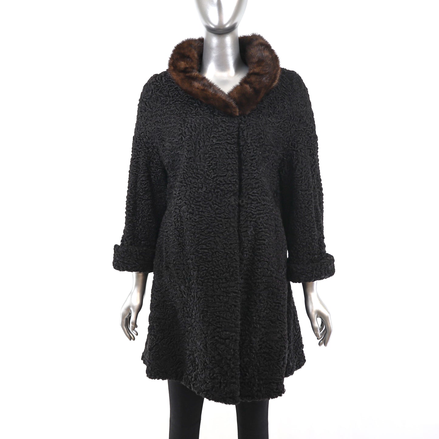 Persian Lamb Coat with Mink Collar- Size L