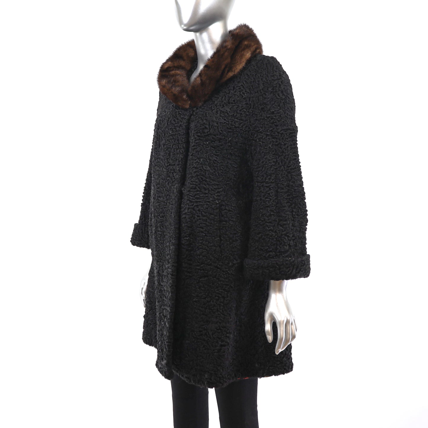 Persian Lamb Coat with Mink Collar- Size L