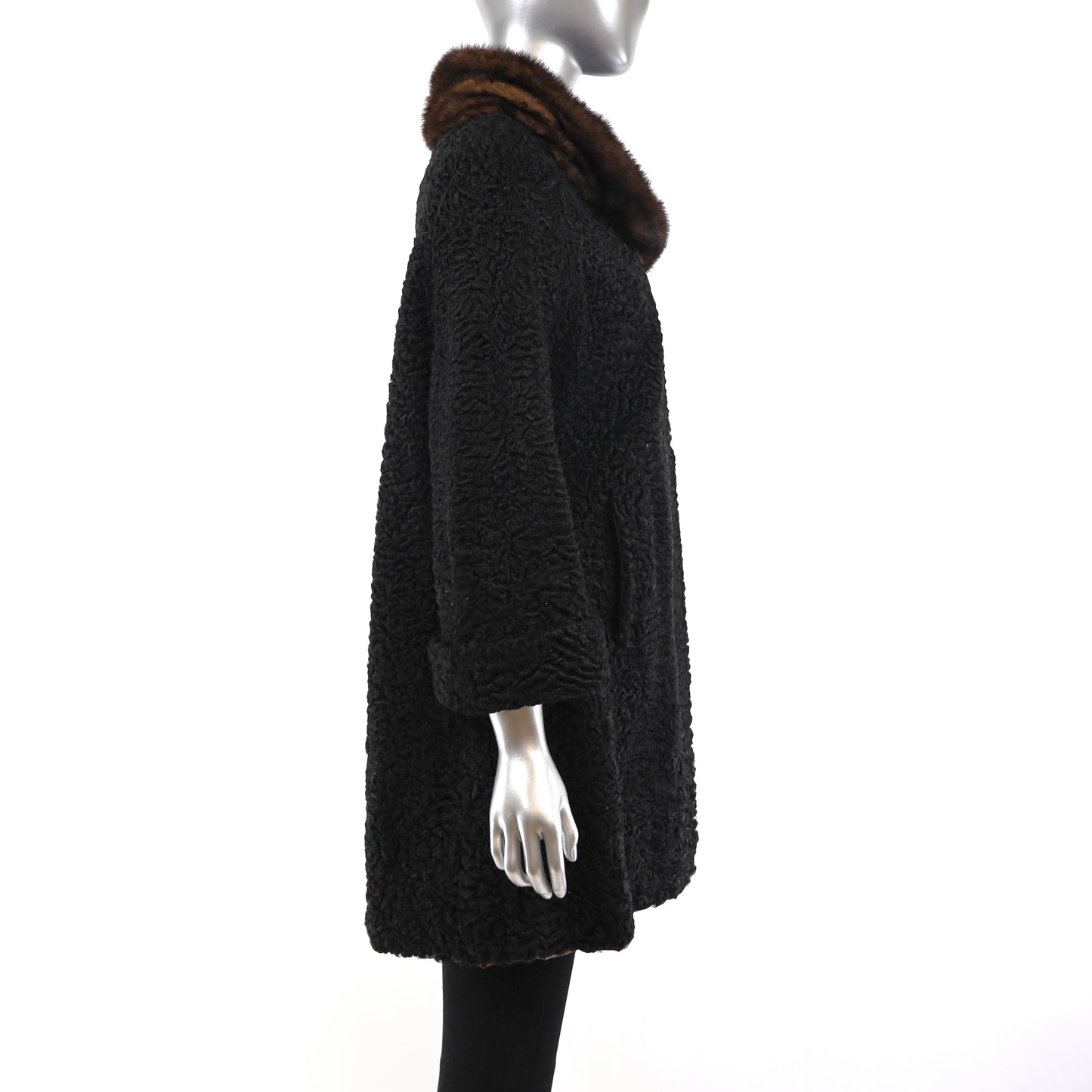 Persian Lamb Coat with Mink Collar- Size L