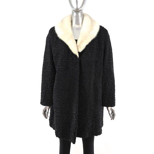 Persian Lamb 3/4 Coat with Mink Collar- Size XXL