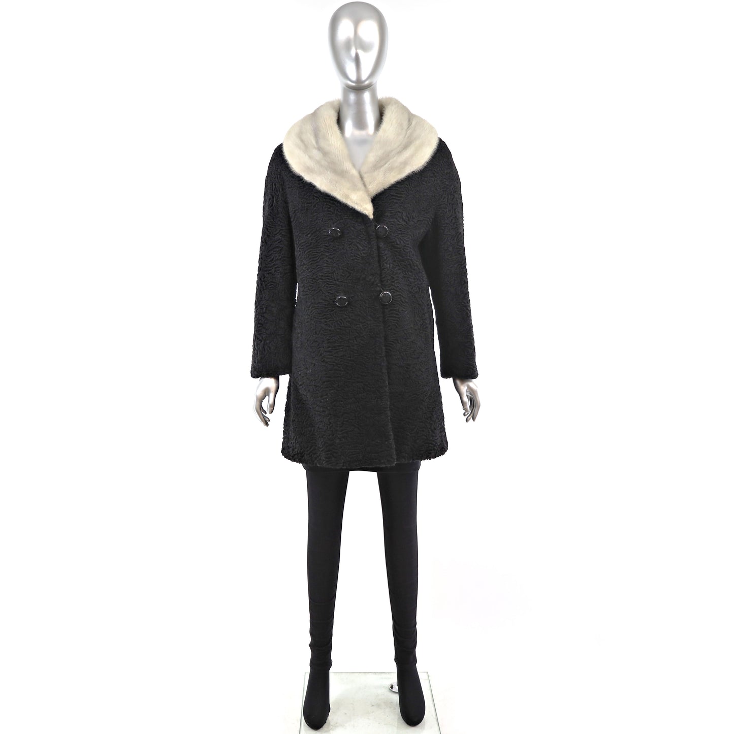 Persian Lamb Coat with Mink Collar- Size M-L