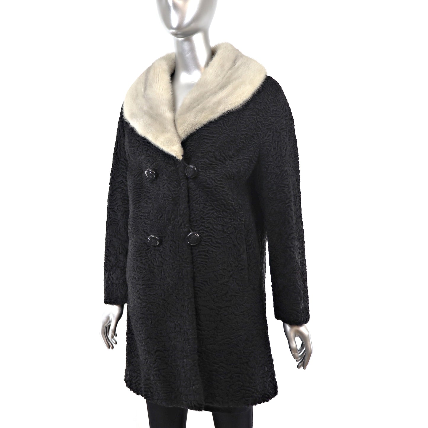 Persian Lamb Coat with Mink Collar- Size M-L