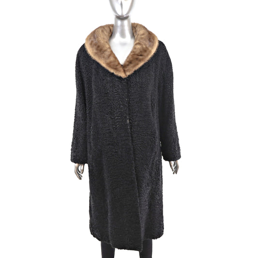 Persian Lamb Coat with Mink Collar- Size XXL