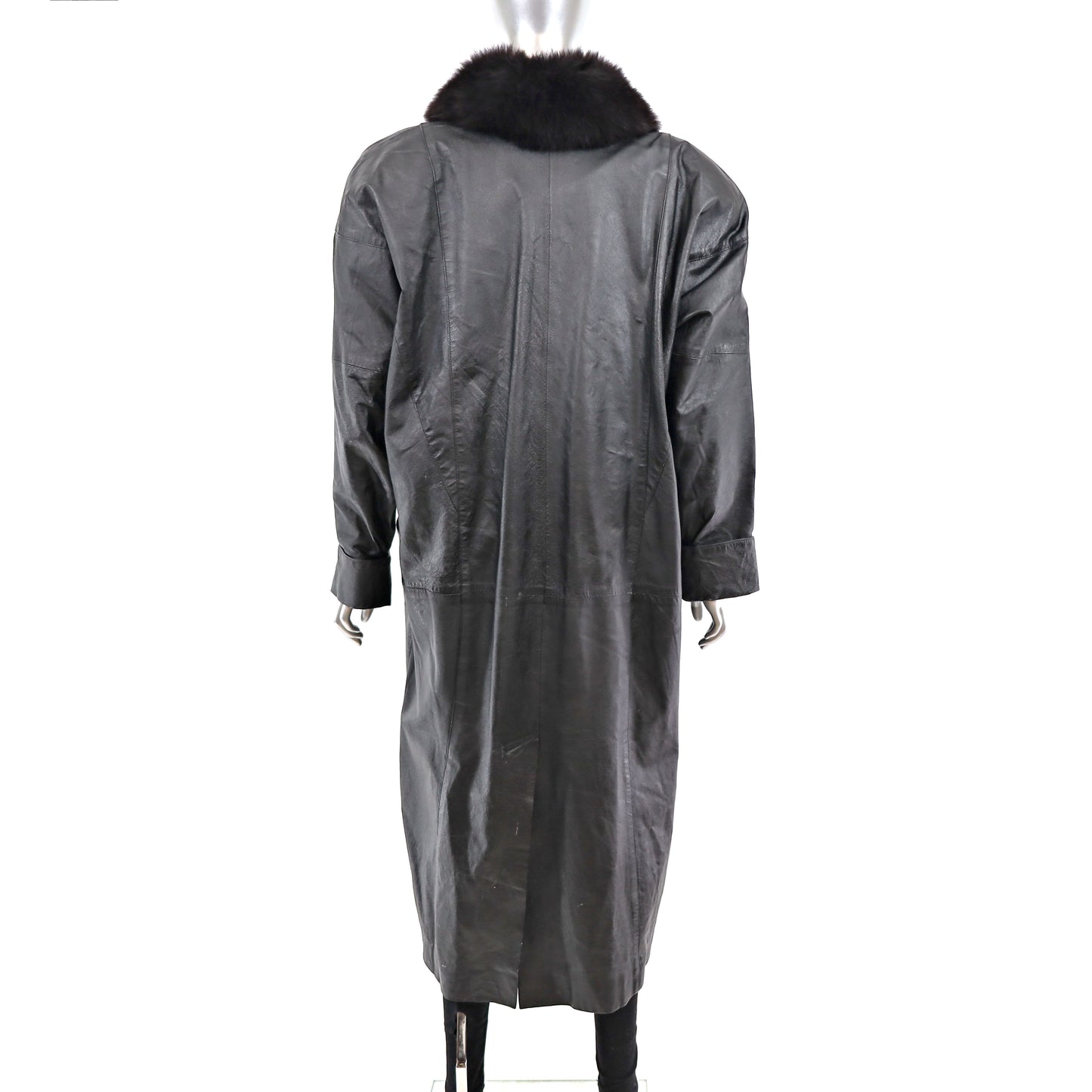 Leather Coat with Fox Collar- Size XXXXL