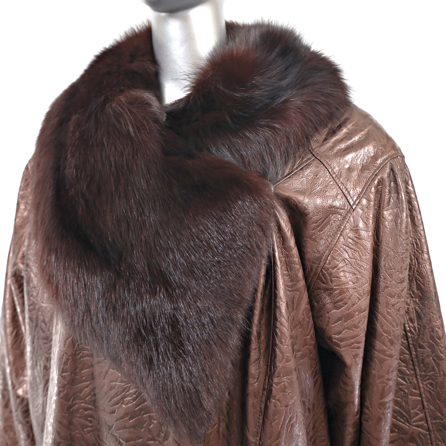 Leather Coat with Fox Collar- Size XL
