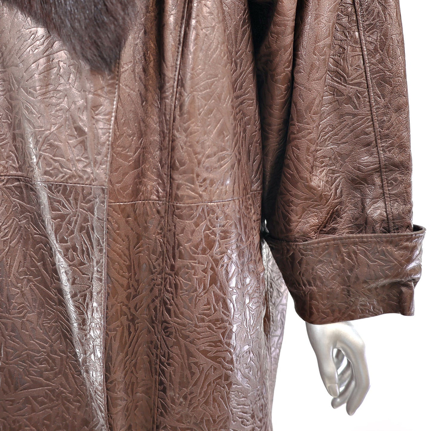 Leather Coat with Fox Collar- Size XL