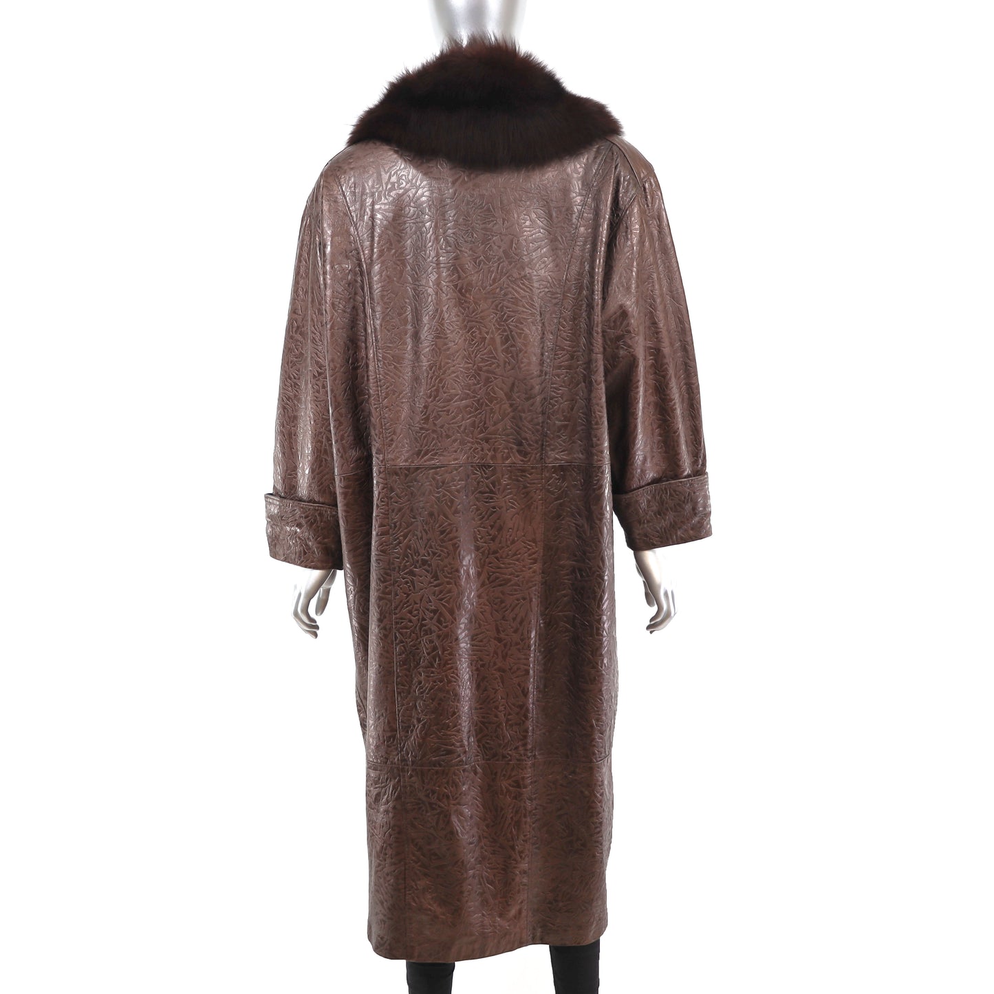 Leather Coat with Fox Collar- Size XL