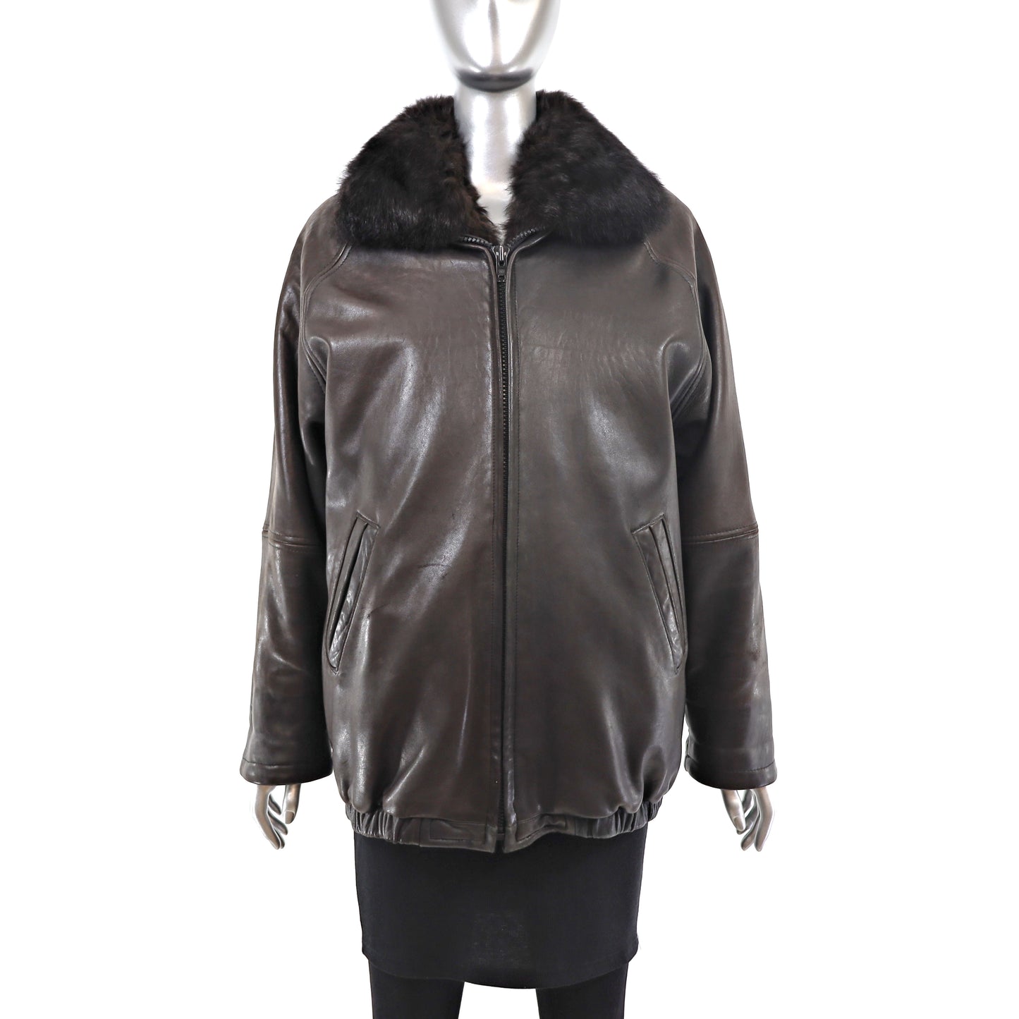 Leather Jacket with Detachable Opossum Lining- Size M-L