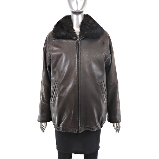 Leather Jacket with Detachable Opossum Lining- Size M