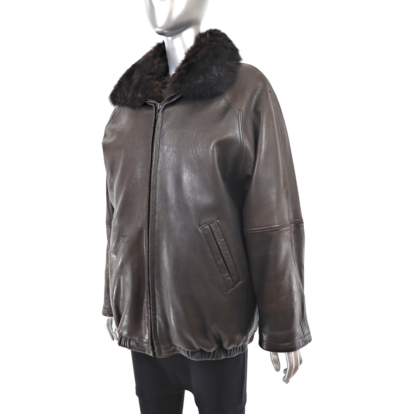 Leather Jacket with Detachable Opossum Lining- Size M-L