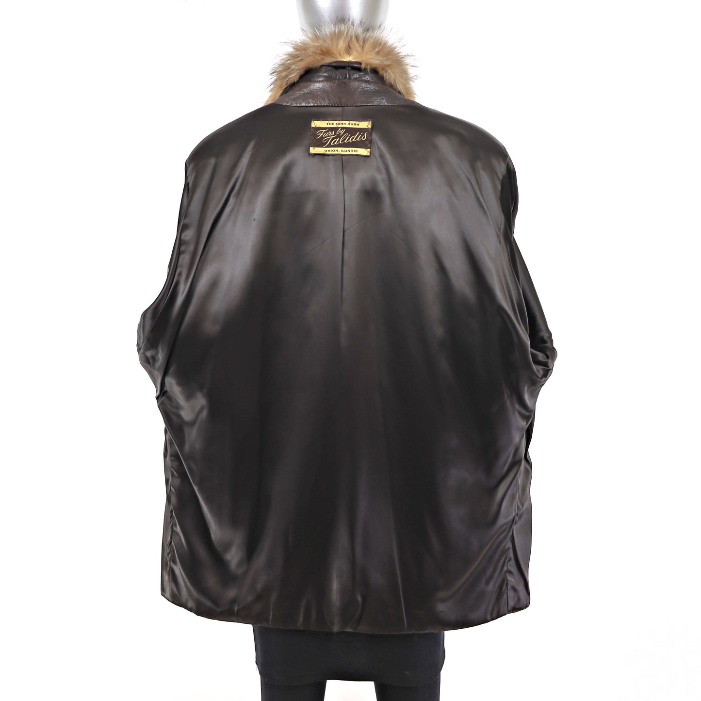 Leather Jacket with Removable Crystal Fox Collar- Size L