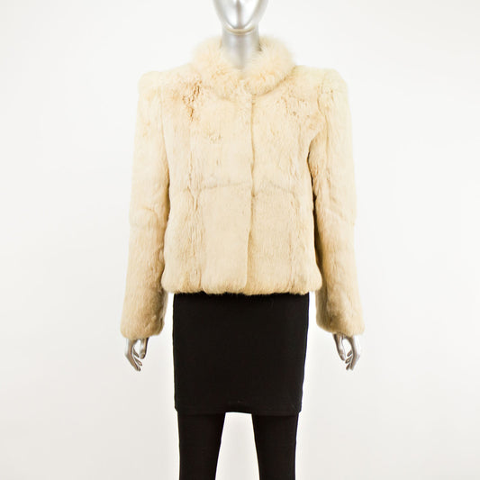 Beige Rabbit Jacket with Fox Collar- Size S