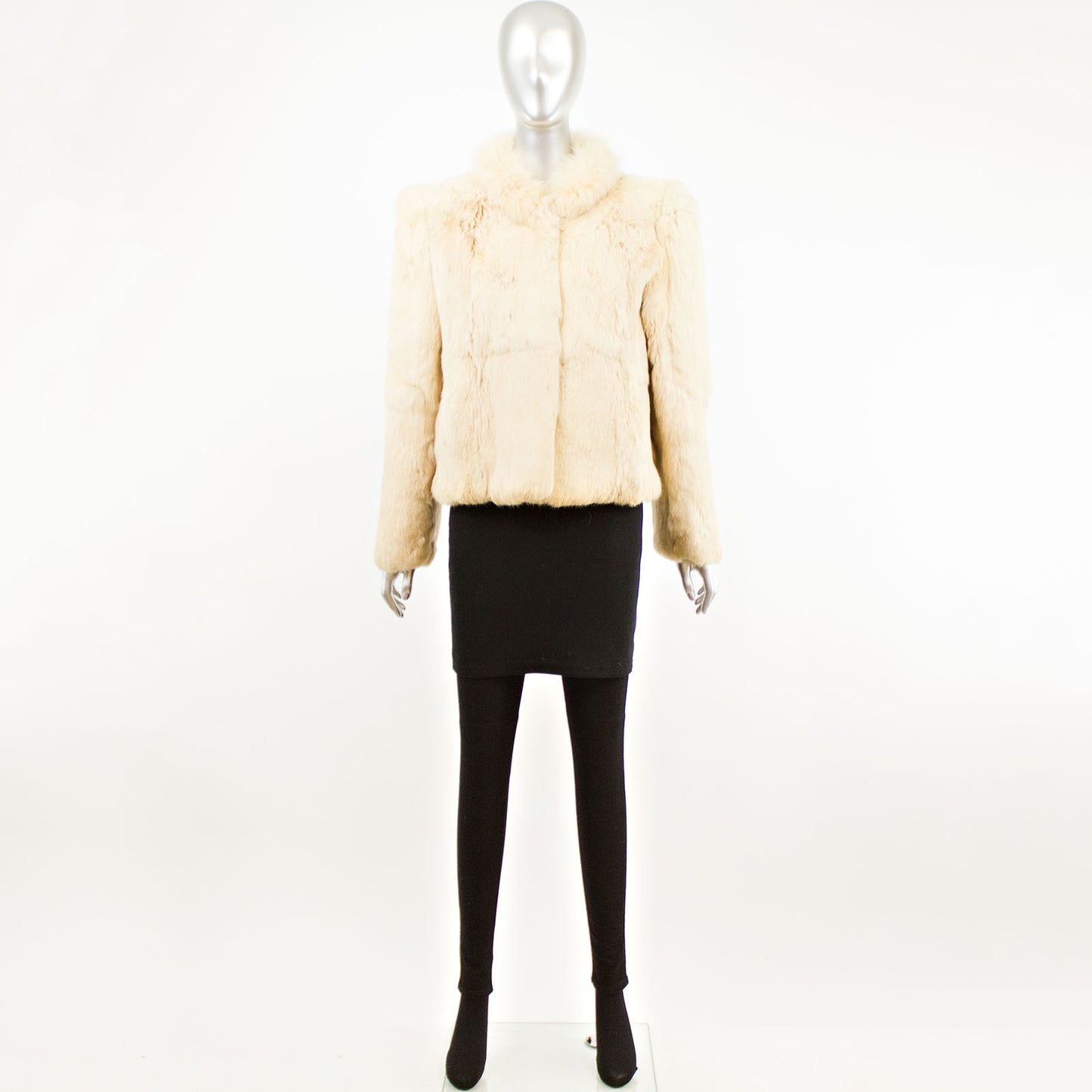 Beige Rabbit Jacket with Fox Collar- Size S