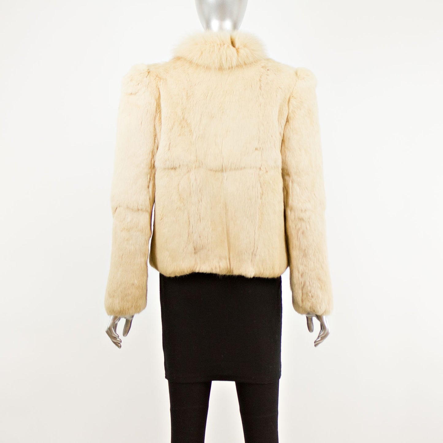 Beige Rabbit Jacket with Fox Collar- Size S