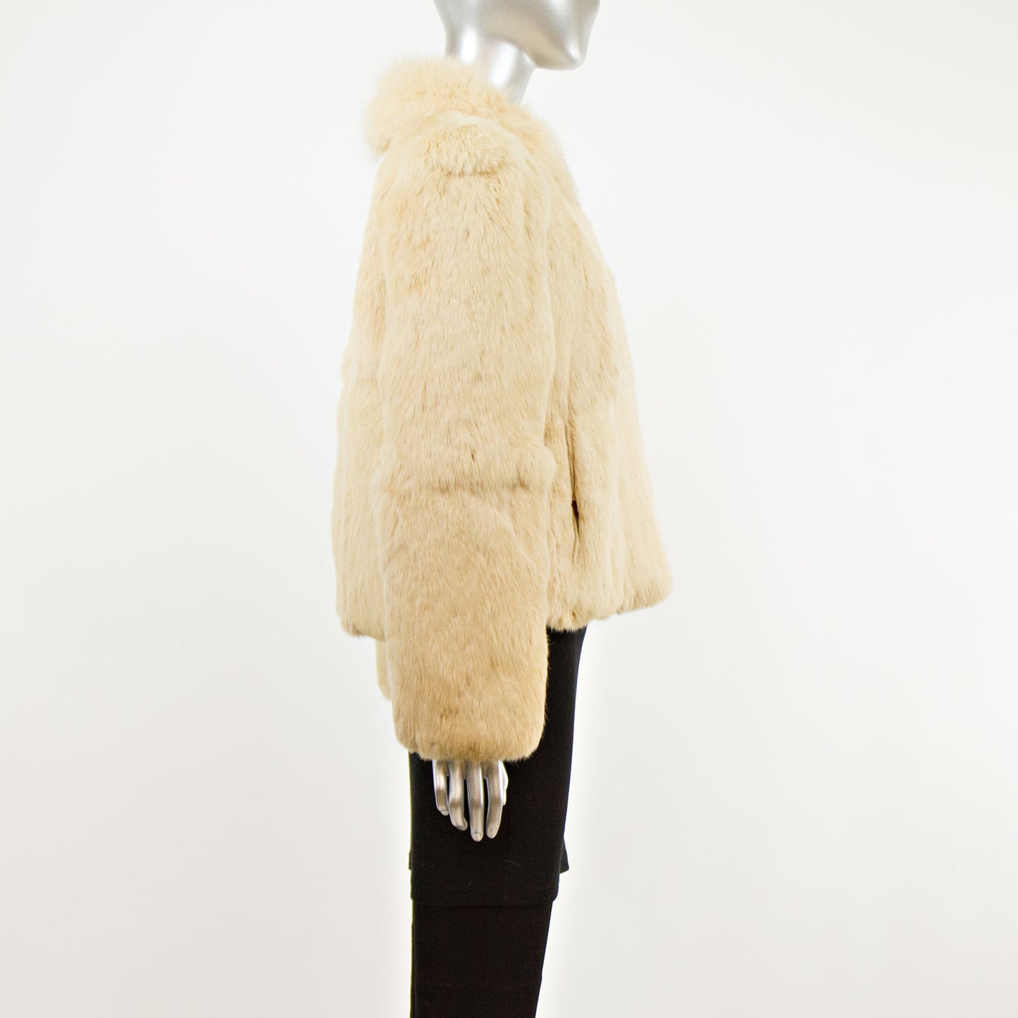 Beige Rabbit Jacket with Fox Collar- Size S