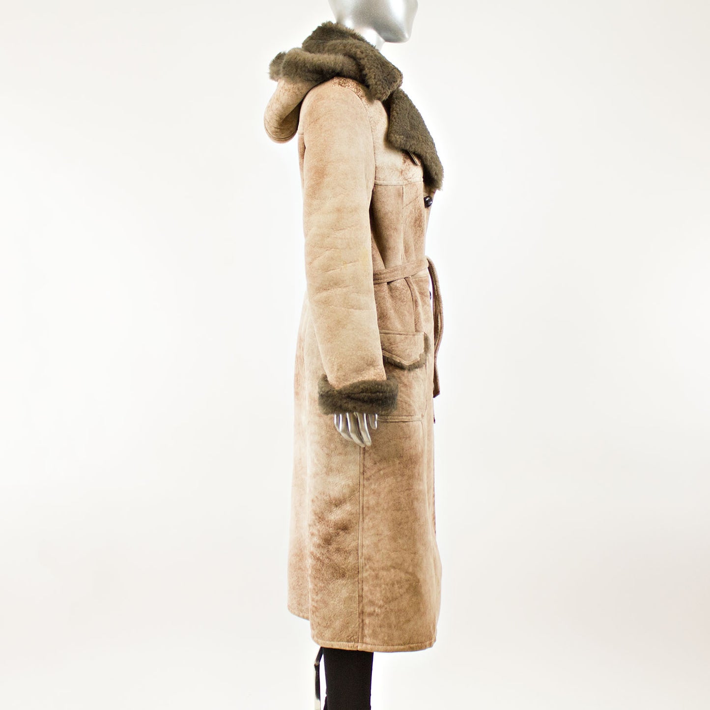 Light Brown Shearling with Hood - Size S