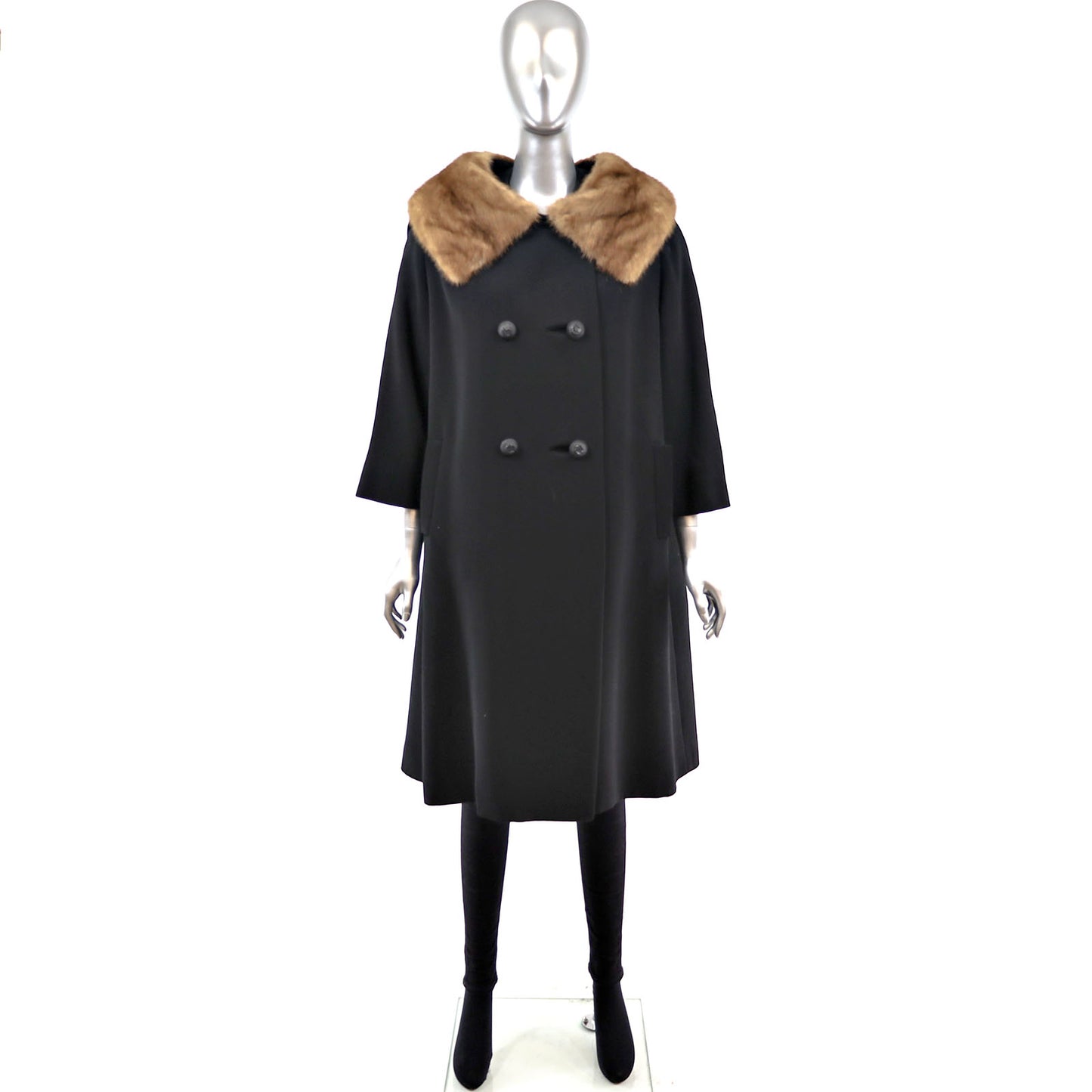 Micro Fiber Coat with Mink Collar- Size L