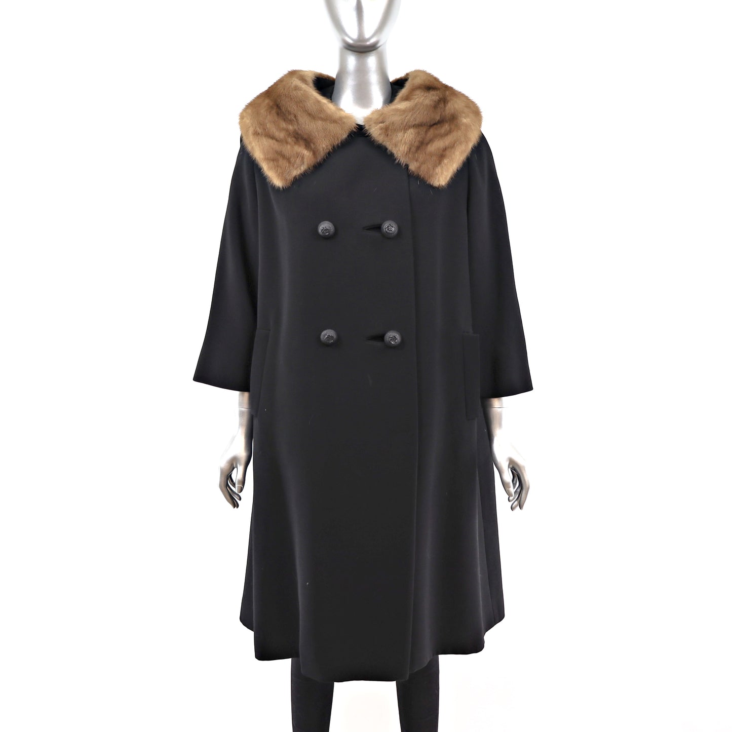 Micro Fiber Coat with Mink Collar- Size L