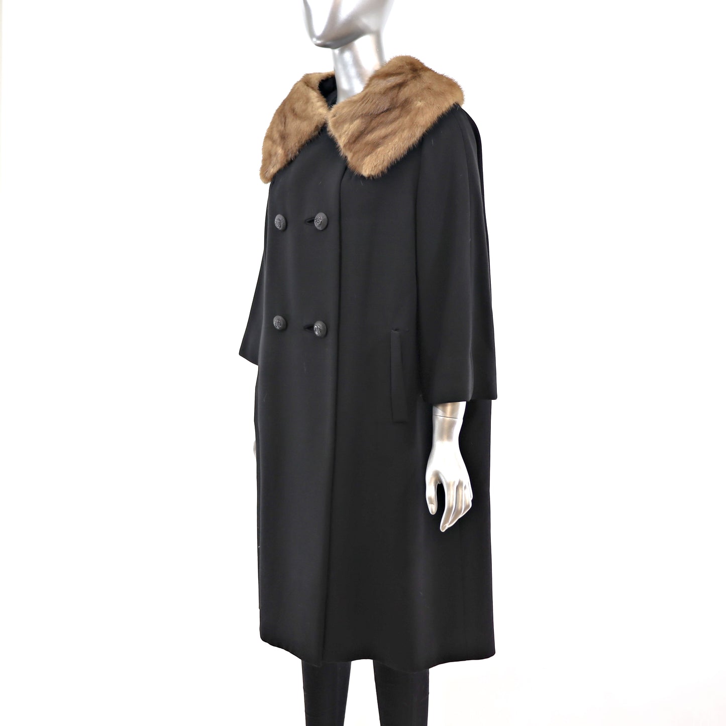 Micro Fiber Coat with Mink Collar- Size L