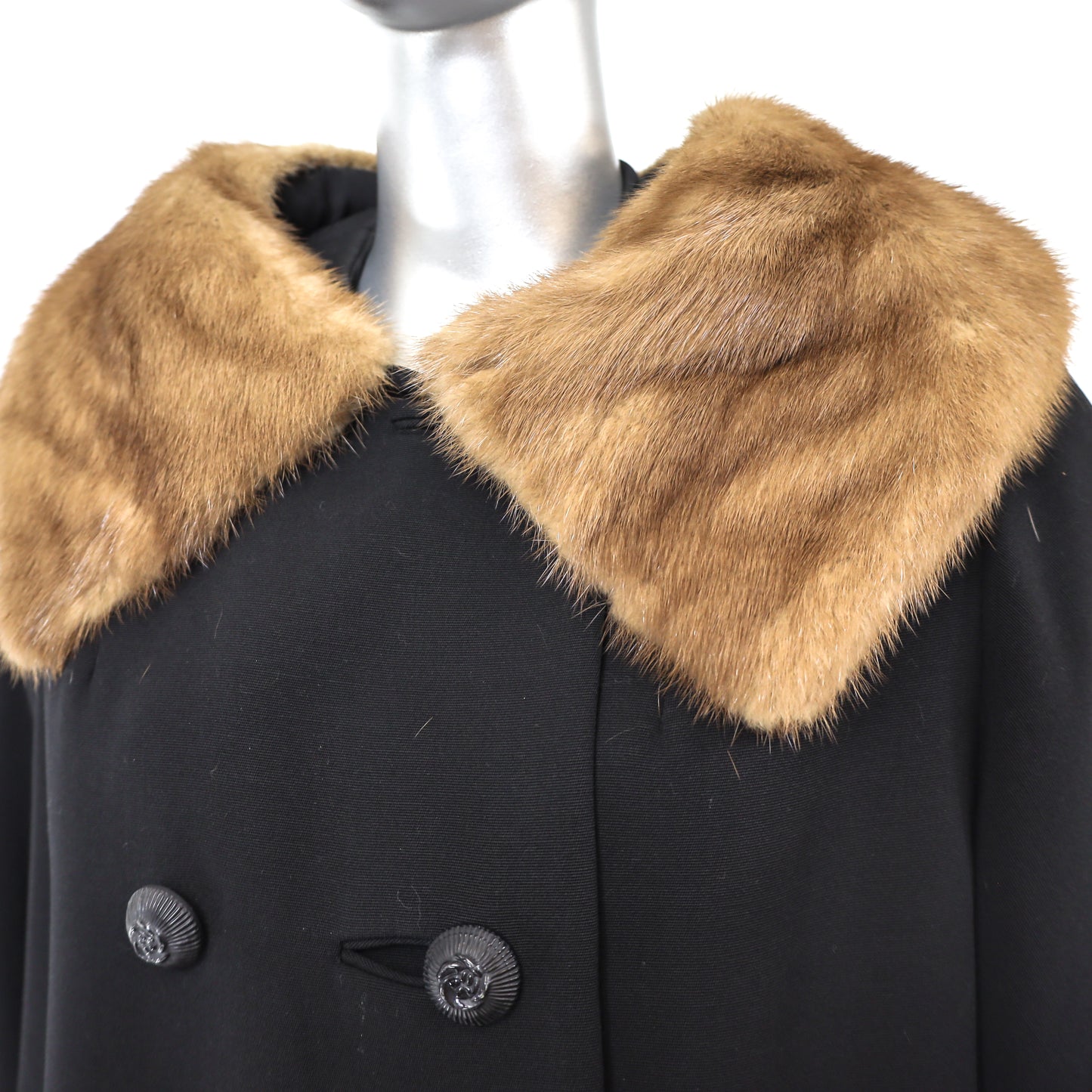 Micro Fiber Coat with Mink Collar- Size L