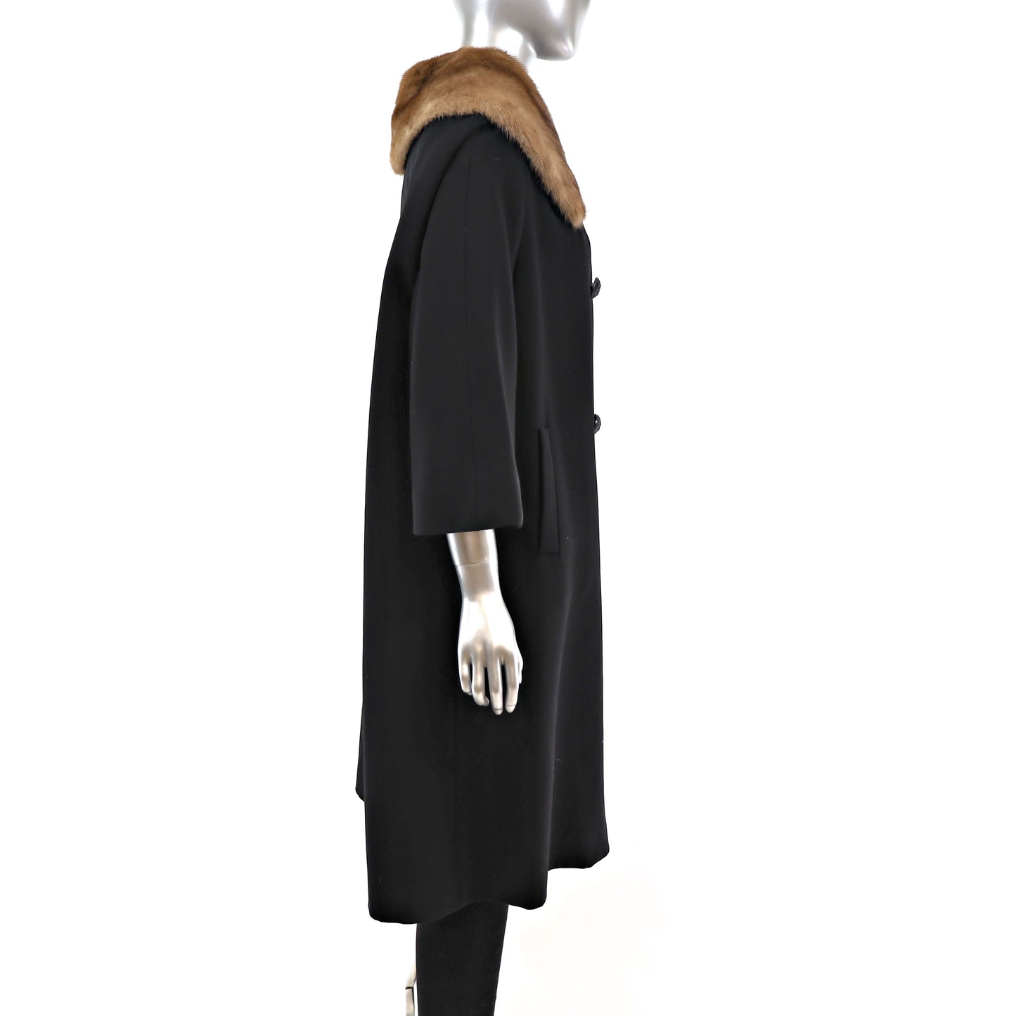 Micro Fiber Coat with Mink Collar- Size L