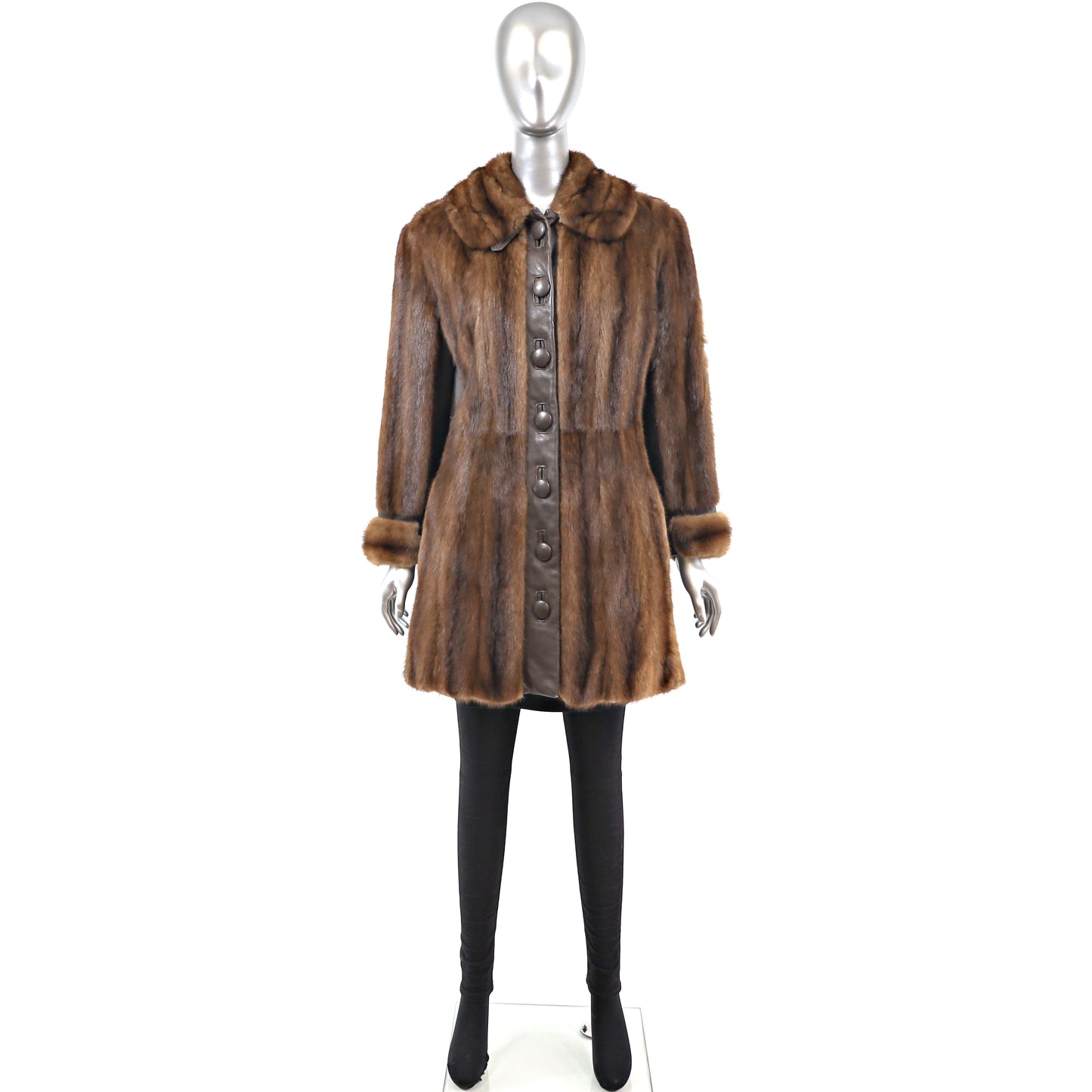 Mahogany Mink Coat with Leather Insert- Size S