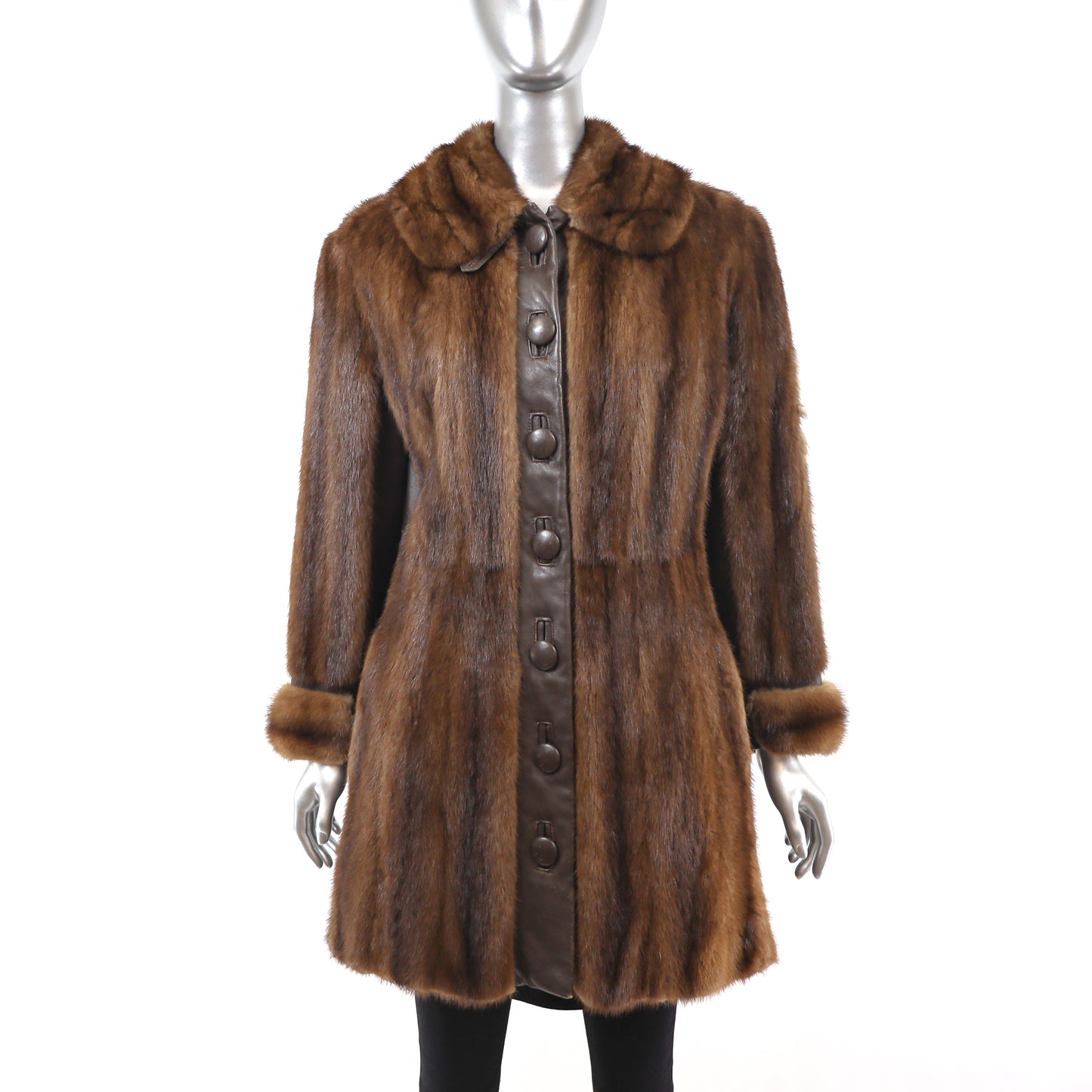 Mahogany Mink Coat with Leather Insert- Size S