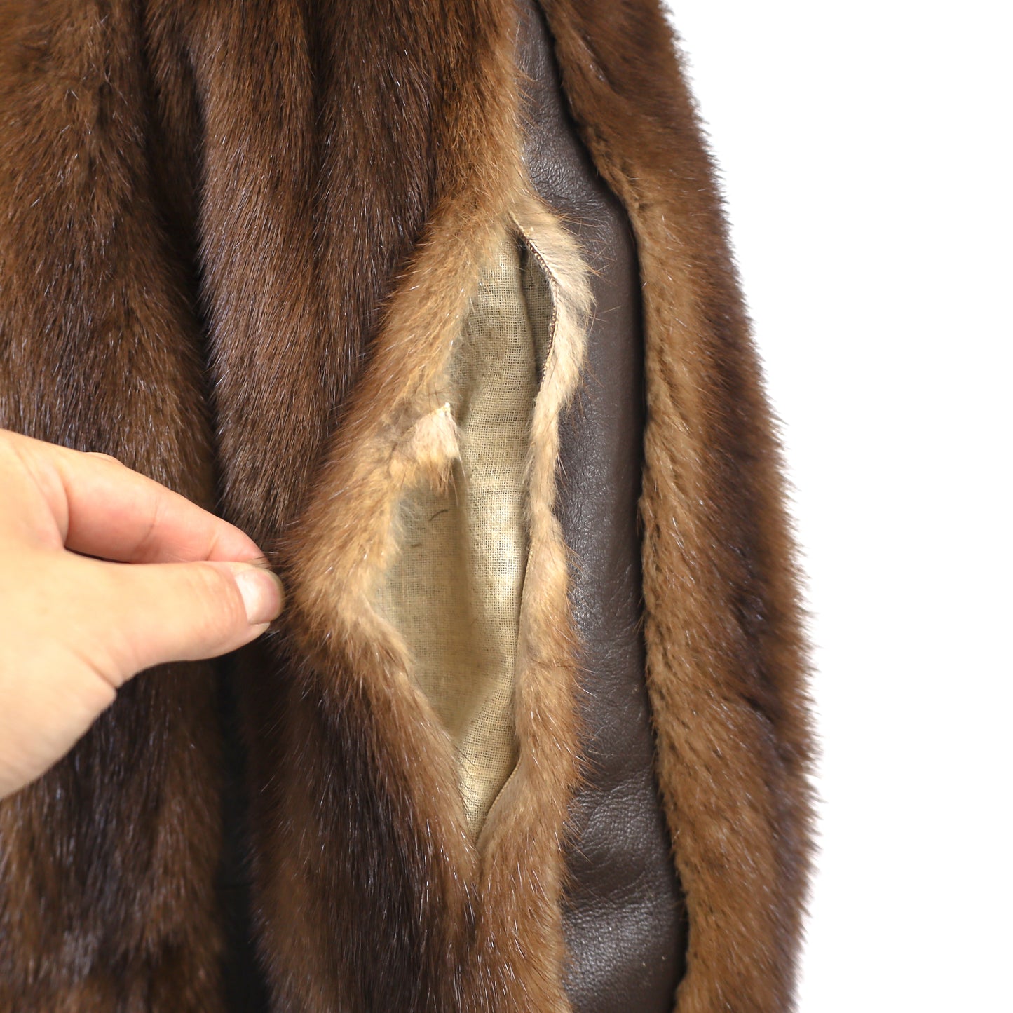 Mahogany Mink Coat with Leather Insert- Size S