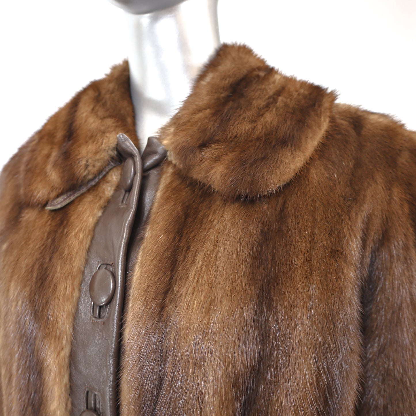 Mahogany Mink Coat with Leather Insert- Size S